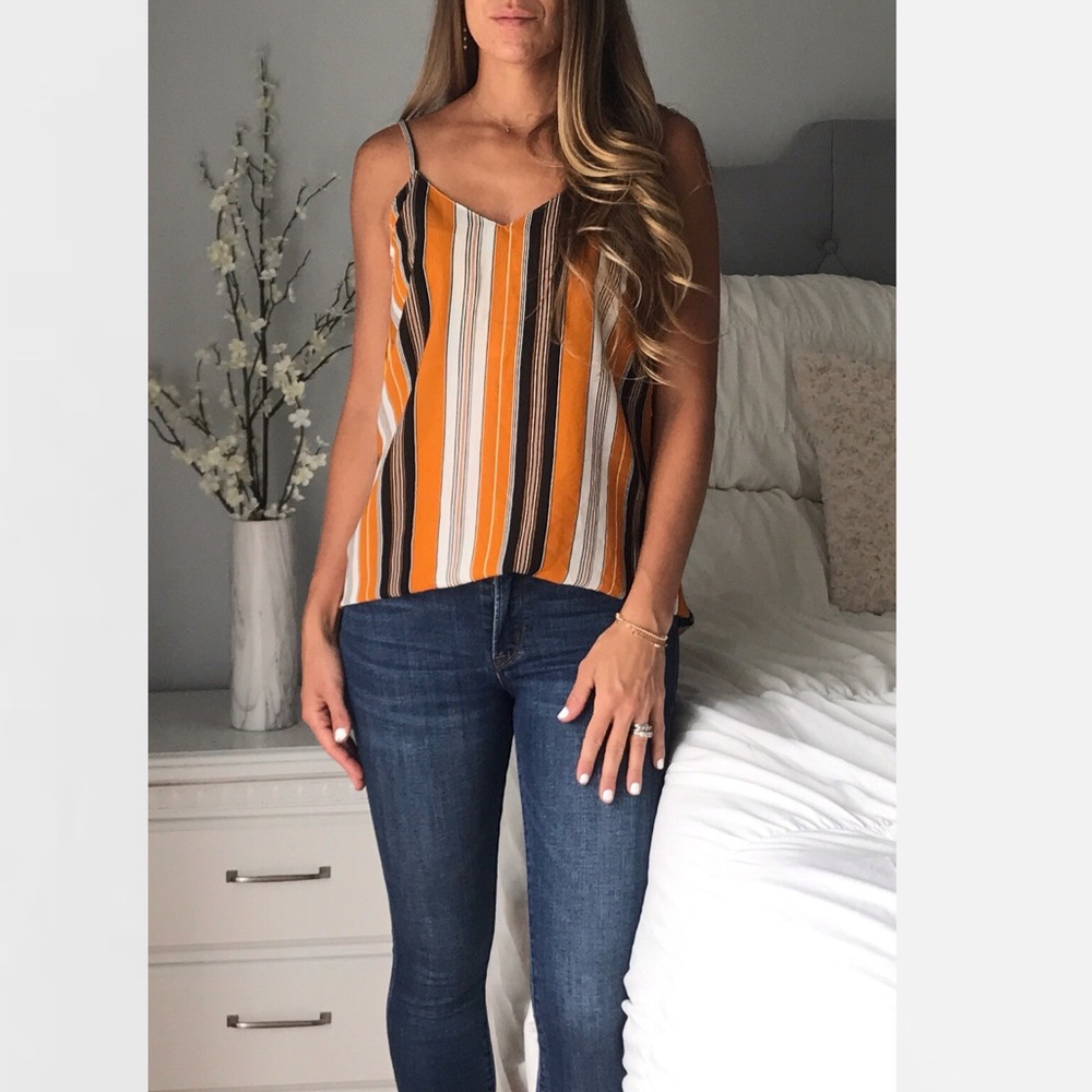 NWOT Striped V-neck Mustard And Black Tank Top